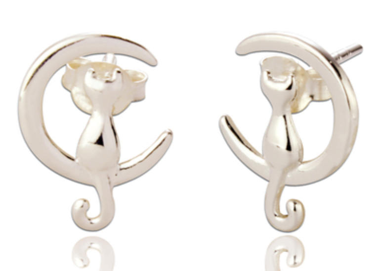 Cat on the Moon Sterling Earrings