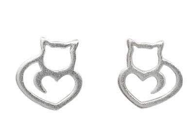 Sterling Silver Silhouette Cat Stud Earrings